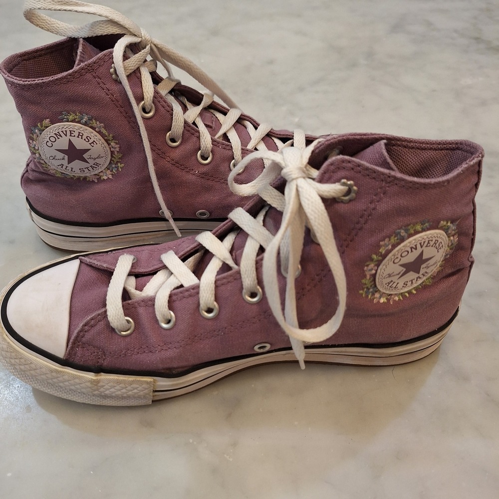 Converse High Top Sneakers Womens 6 Purple Floral Chuck Taylor All Star Boho